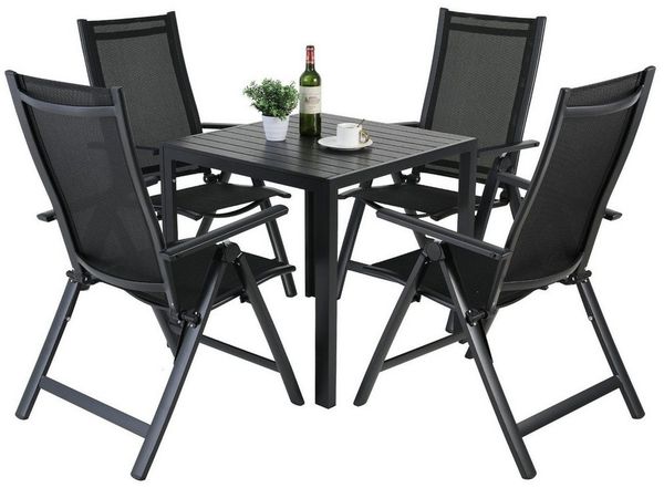 TLGREEN Gartenlounge-Set Gartenmöbel-Set,Balkonmöbel-Set,Aluminium-Sitzgruppe, (5-TLG Balkonmöbel mit 4pcs Aluminium Klappbar Hochlehner Gartenstuhl & WPC Quadratisch, 5-tlg), für Veranden, Innenhöfe, Terrassen, Balkone, Poolränder