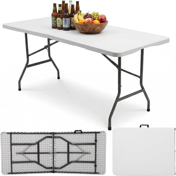 Sekey Buffettisch Tisch Klappbar Kunststoff 180 cm Campingtisch mit Tragegriff Partytisch Klapptisch Gartentisch für Garten Terrasse und Balkon, Weiß