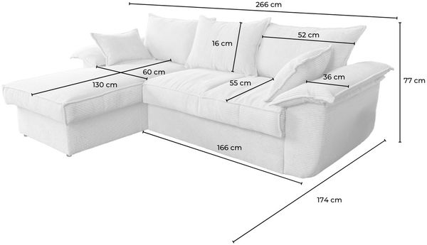 KAWOLA Sofa DAMETO Ecksofa Bettsofa Schlafsofa mit Stauraum Cord olivgrün Recamiere links 77 x 174 x 266 cm Bild 10