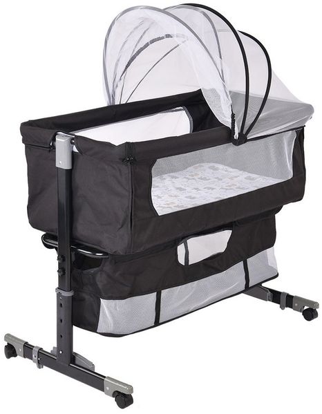 JEOBEST Baby-Reisebett 3 in 1 Babybett und Babywiege, Beistellbett Höhenverstellung, Kinderbett mit Rollen, Moskitonetz, Lagerungstasche und Matratze