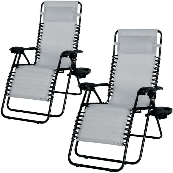 Casaria 'Luxus' Liegestuhl, 2er-Set, klappbar, grau, 113 x 165 x 65 cm