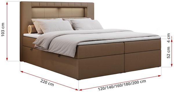 Boxspringbett - Polsterbett mit LED Kopfteil - GOLD-5 - 160x200cm - Braun Kunstleder - H4 Bild 5
