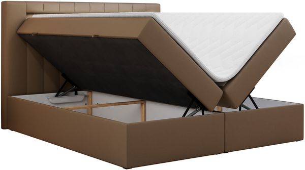 Boxspringbett - Polsterbett mit LED Kopfteil - GOLD-5 - 160x200cm - Braun Kunstleder - H4 Bild 4