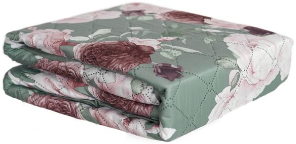 Tagesdecke 220 x 240 cm - Bett- & Sofaüberwurf mit Steppung, pflegeleicht & atmungsaktiv - Grün-Rosa