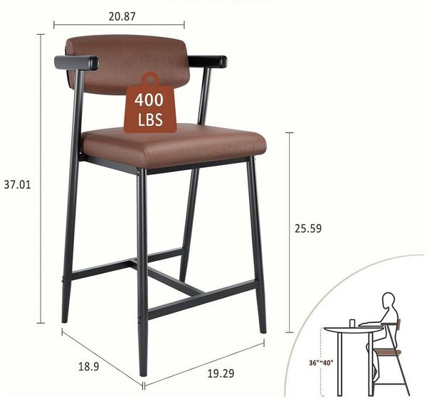 GarveeMore Barhocker Bar Hocker Set von 2 mit Armen mit Fußlehne für Kücheninsel