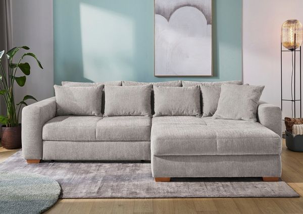 Jockenhöfer Gruppe Ecksofa Kampen L-Form, B: 288 cm, Liegefl. 153x245 cm, mit Bettfunktion, Bettkasten & Zierkissen, Federkern