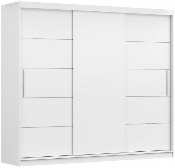 MOEBLO Kleiderschrank ELBA II (Schwebetürenschrank 2-türig Schrank Garderobe Schiebtüren Schlafzimmer, Dekorative Aluminiumleisten, Kleiderstange und Regale) (BxHxT):250x218x61 cm