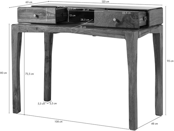 Schreibtisch Sheesham 120x60x95 dunkelbraun lackiert ANCONA #250 Bild 8