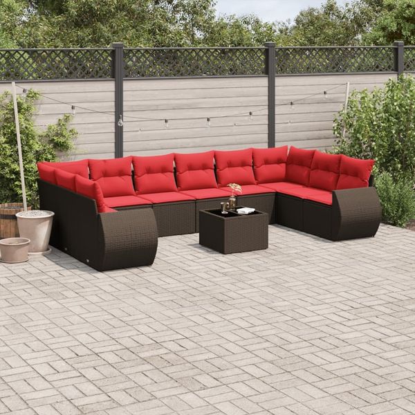 vidaXL 11-teiliges Gartensofa-Set mit Kissen, braun, Polyrattan 3221883