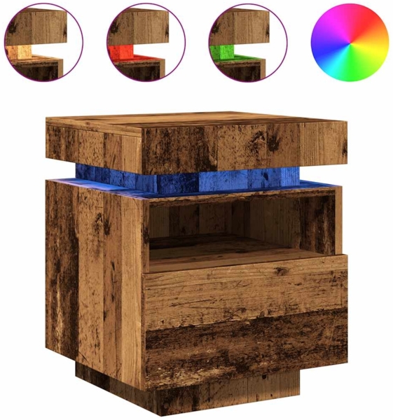 vidaXL Nachttisch mit LED-Leuchten Altholz-Optik 40x39x48,5 cm 857658