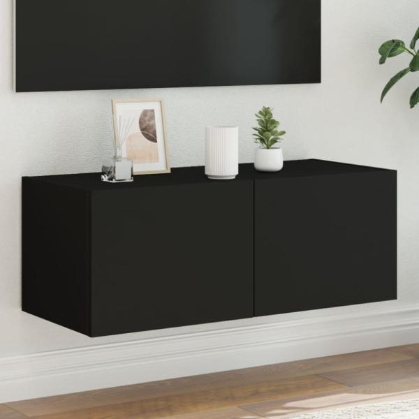 vidaXL TV-Wandschrank mit LED-Leuchten Schwarz 80x35x31 cm 837283