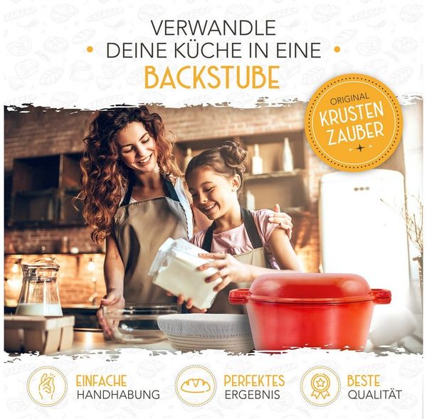 Krustenzauber Brotbackform Brotbackform Gusseisen Topf Brot Backen [inkl. Gärkorb]