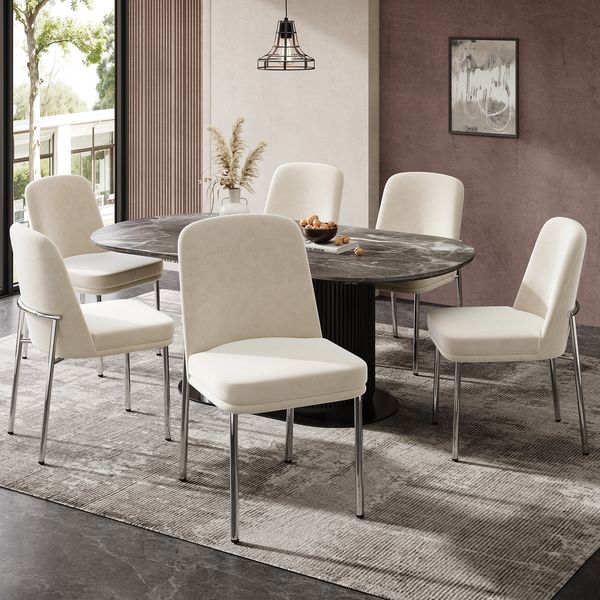 Esszimmerstühle 6er-Set, Samt mit Metallgestell, gepolsterte Sitzfläche, 48x53x82 cm, Beige