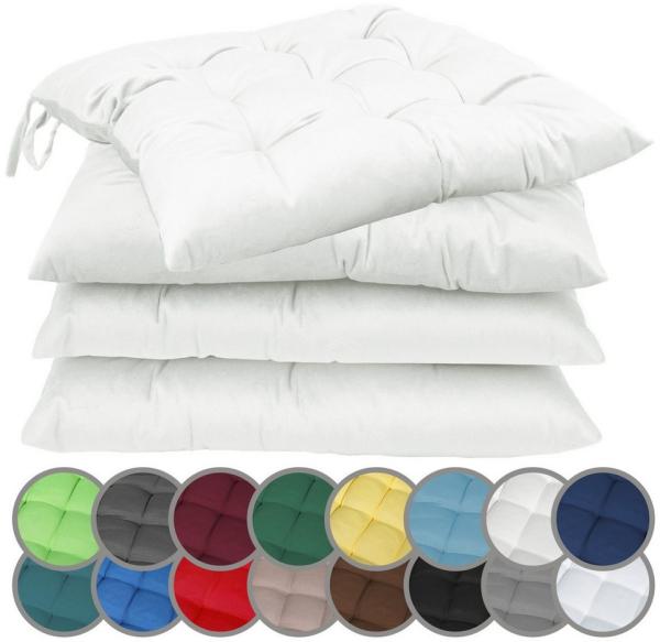 NatureMark 4er Set Stuhlkissen mit Bändern Gr. 40x40 cm Sitzkissen gefüllt, Natur/Crème