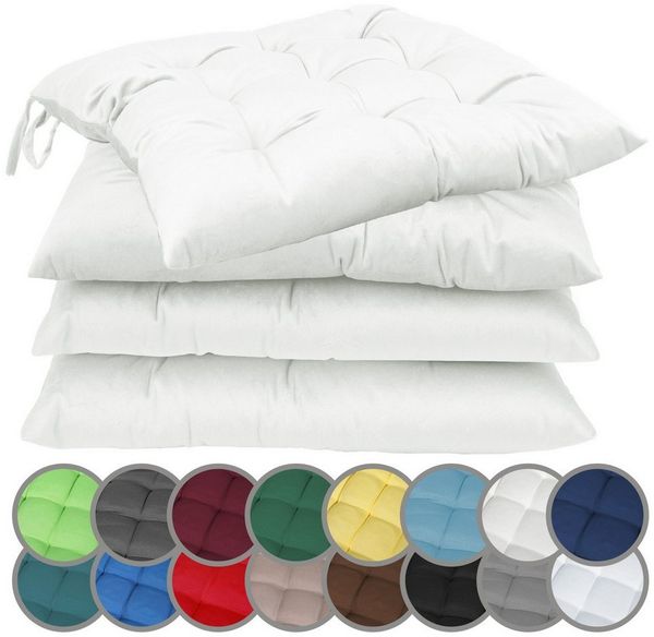 NatureMark 4er Set Stuhlkissen mit Bändern Gr. 40x40 cm Sitzkissen gefüllt, Natur/Crème
