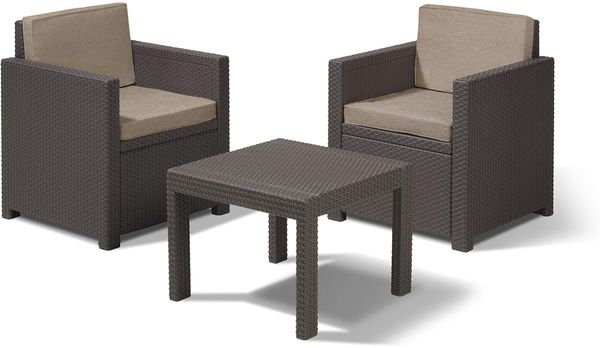 Allibert Polyrattan Balkonmöbel-Set "Victoria", braun,2 Sessel und Tisch