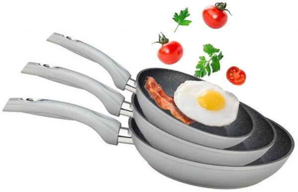 Bratpfanne Pfannen Set 3-tlg beschichtet Induktion Cheffinger Silber CF-FA03