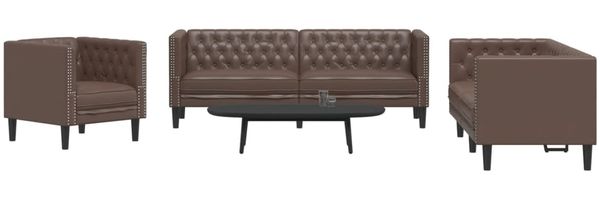 vidaXL 3-tlg. Chesterfield-Sofa-Set Braun Kunstleder 3209269