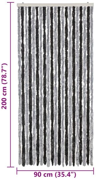vidaXL Fliegenvorhang Grau und Schwarz 90x200 cm Chenille 377327 Bild 7