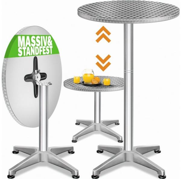 Casaria Stehtisch (1-St), Klappbar Höhenverstellbar 70cm / 115cm Hoch Alu Rund Ø60cm Wetterfest