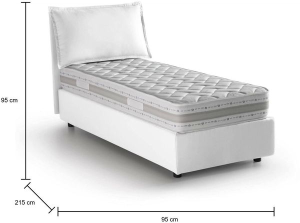 Dmora Ancara-Einzelbett, Bettkasten mit Stoffbezug, 100 % Made in Italy, Öffnung vorne, inklusive Matratze 80 x 200 cm, Weiß Bild 3
