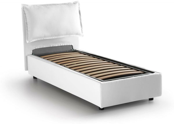Dmora Ancara-Einzelbett, Bettkasten mit Stoffbezug, 100 % Made in Italy, Öffnung vorne, inklusive Matratze 80 x 200 cm, Weiß Bild 6