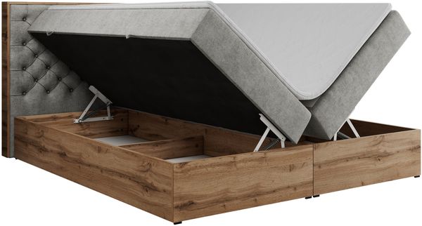 Boxspringbett mit Multipocket-Matratze und Zwei Bettkästen, Doppelbett mit Stauraum - ALBERO 3 - 180 x 200 cm - Hellgrau Stoff - H3 Bild 5