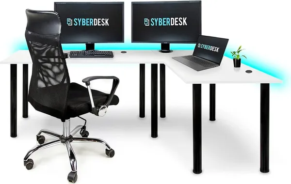 SyberDesk Gaming Pro LED Eckschreibtisch 197 x 132 cm mit LED großer Computer-Schreibtisch, Gaming tisch, USB HUB, (Rechts, Weiß)