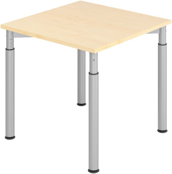 bümö höhenverstellbarer Schreibtisch 80x80 cm in Ahorn, Gestell silber - PC Tisch höhenverstellbar & klein, höhenverstellbarer Tisch Büro, kleiner Computertisch verstellbar, Y-Serie, YS-08-3-S