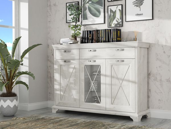 FORTE Kashmir Vitrine, Holzwerkstoff, Weiß/Beige, 177,7 x 127,7 x 48,3 cm