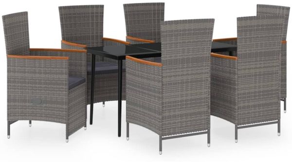 vidaXL 7-tlg. Garten-Essgruppe mit Auflagen Grau 3099469