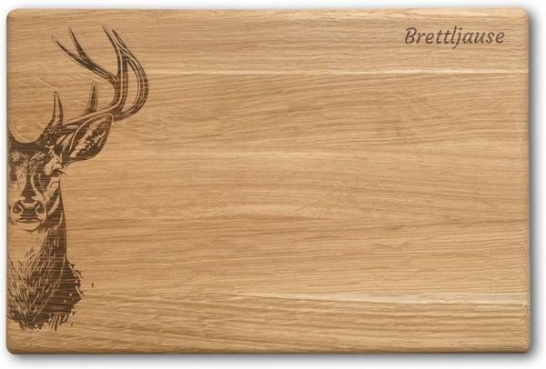Camolo Frühstücksbrett Vesperbrett Brettljause aus Eiche mit Hirsch, Holz