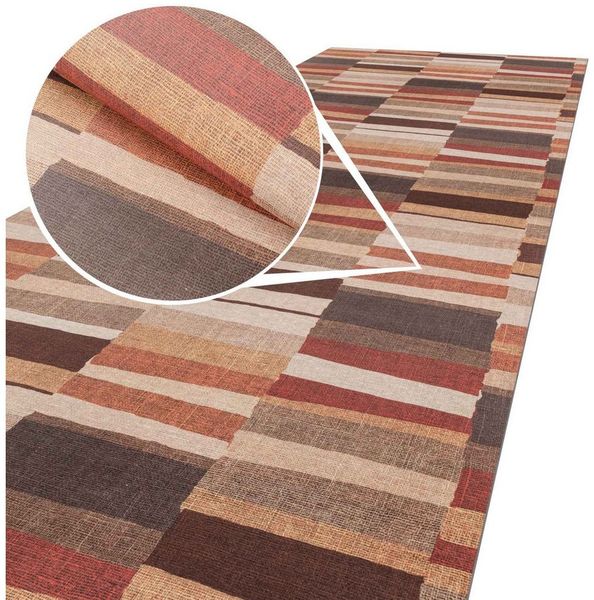 ANRO Küchenläufer RANNA Hochwertig Küchenteppich Teppich Textil, Eckig, Bodenläufer 100x65cm Line Patchwork Braun pflegeleicht