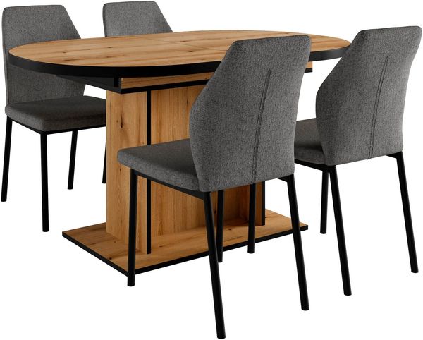 OTTO home Essgruppe Basel, Tischgruppe mit 4 Stühlen, Esstisch ausziehbar 140 - 180 cm, (Set, 5-tlg, Otto's DAUERTIEFPREIS), BESTSELLER, Sitzgruppe, Tisch, Stühle, ovale Tischplatte, Säulentisch