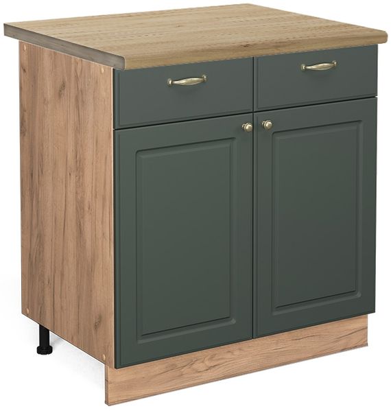 Küchenunterschrank Fame-Line Grün-Gold Landhaus 80 cm , AP Eiche Vicco