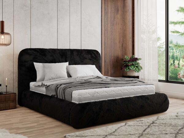 Bett mit Stauraum Polsterbett BENEA CLASSIC, Doppelbett mit Lattenrost Gepolstertes Kopfteil Gasdruckfeder Schlafzimmerbett Foam Matratze - 180 x 200 cm - Schwarz Plüsch - MIRO LUX