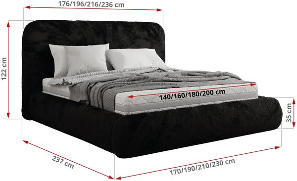 Bett mit Stauraum Polsterbett BENEA CLASSIC, Doppelbett mit Lattenrost Gepolstertes Kopfteil Gasdruckfeder Schlafzimmerbett Foam Matratze - 180 x 200 cm - Schwarz Plüsch - MIRO LUX Bild 4