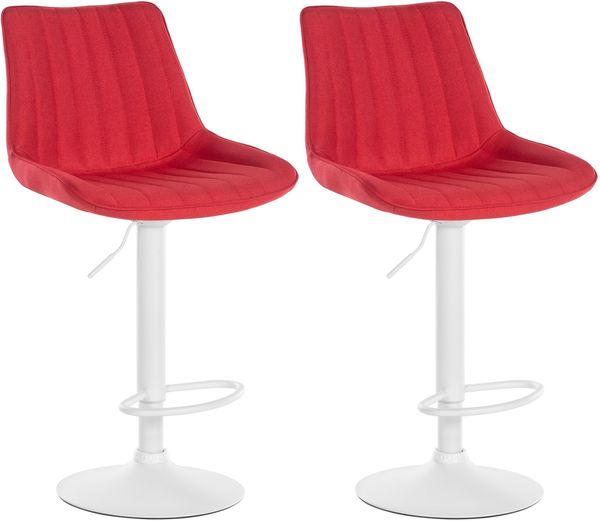 Barhocker 2er Set RIO - Rot, Stoff, Weiß Barhocker mit Lehne Barstuhl Tresenhocker Tresenstuhl Kneipenhocker Kneipenstuhl