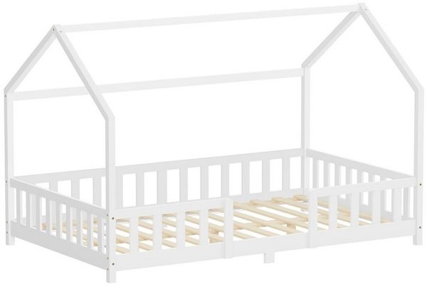 ML-DESIGN Spielbett Hausbett Kinderbett inkl. Lattenrost kreativ Bodenbett für Kinder, Abenteuerbett ohne Matratze 120x200cm Holzbett Weiß Kiefer Bettgestell