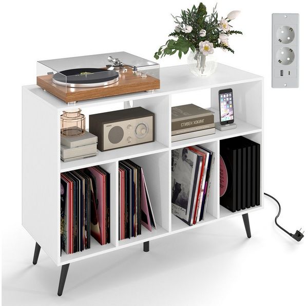 COSTWAY Sideboard, Plattenspielerständer mit Ladestation, 100x40x74,5cm