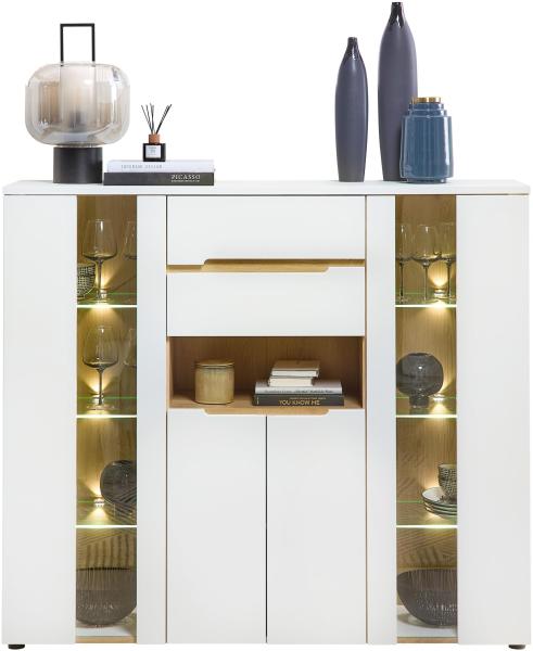 Highboard MEMPHIS Weiß mit Artisan Eiche Nachbildung und LED