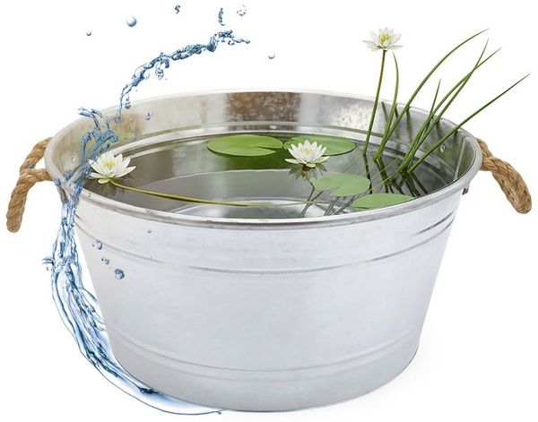 Spetebo Pflanzschale Zierteich Zinkwanne mit Griffen aus Jutekordel (25 L, 1 St, rund), Metall Blumenschale silber verzinkt, 45x22 cm