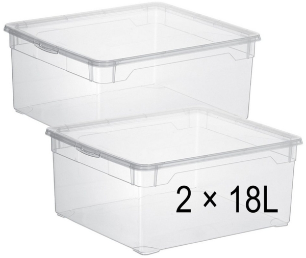 ROTHO Stapelbox Clear 18 l durchsichtige stapelbare Aufbewahrungsbox (2 St)