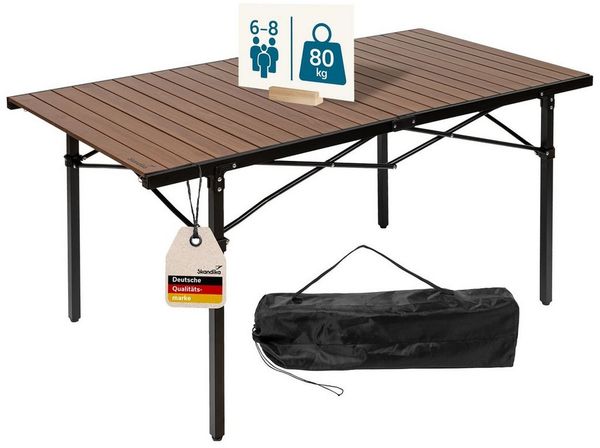 Skandika Campingtisch Aluminium Klapptisch Maikku XL, einrollbare Tischplatte, wasserfest (Mit Korrosionsschutz, Wasserabweisend, Hitzeresistent), für 6 Personen, 80 kg Traglast, 140 x 70 x 70 cm, Falttisch für Garten
