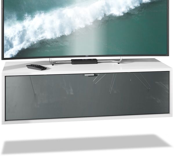 TV Board Lana 100 Hängeschrank Lowboard 100 x 29 x 37 cm, Korpus in Weiß Matt, Fronten in Grau Hochglanz