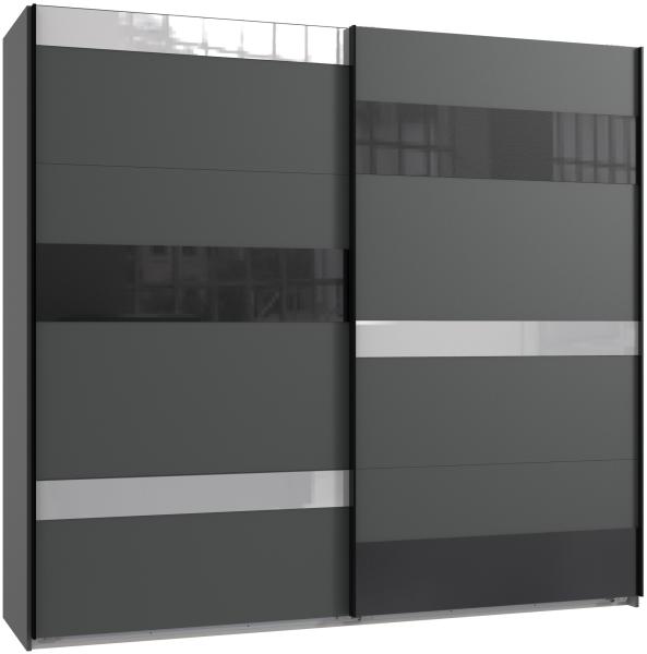 Schwebetürenschrank >MONACO< (BxH: 225x210 cm) GRAPHIT, GLAS SCHWARZ GLAS GREY