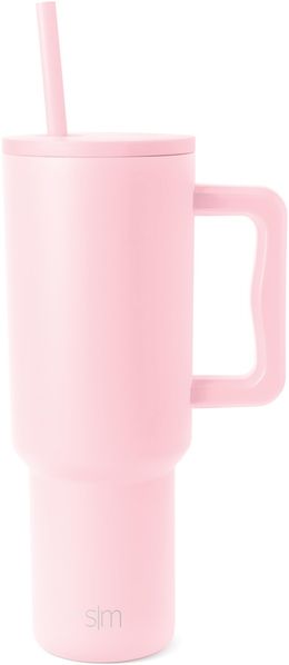 Simple Modern Thermobecher mit Strohhalm und Griff | Isolierter Edelstahl-Trinkbecher Eiskaffee-Reisebecher | Geschenke für Frauen und Männer | Trek | 1180ml | Blush