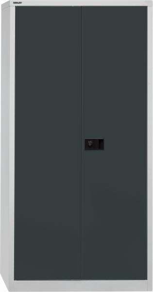 BISLEY Flügeltürenschrank Universal, 4 Fachböden, 5 OH, Stahl, 525 Korpus Lichtgrau, Fronten Anthrazitgrau, 40 x 91,4 x 195 cm