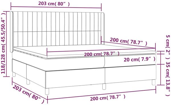 vidaXL Boxspringbett mit Matratze & LED Schwarz 200x200 cm Samt 3139705 Bild 8