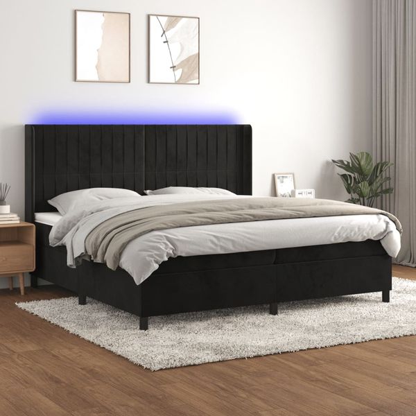 vidaXL Boxspringbett mit Matratze & LED Schwarz 200x200 cm Samt 3139705